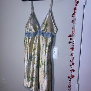 Adore Me Cream and Blue Chemise with Lace Detail